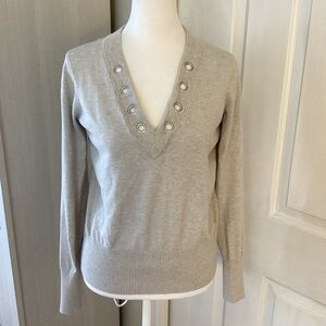 Abercrombie & Fitch Grey V-Neck Sweater with Grommet Details